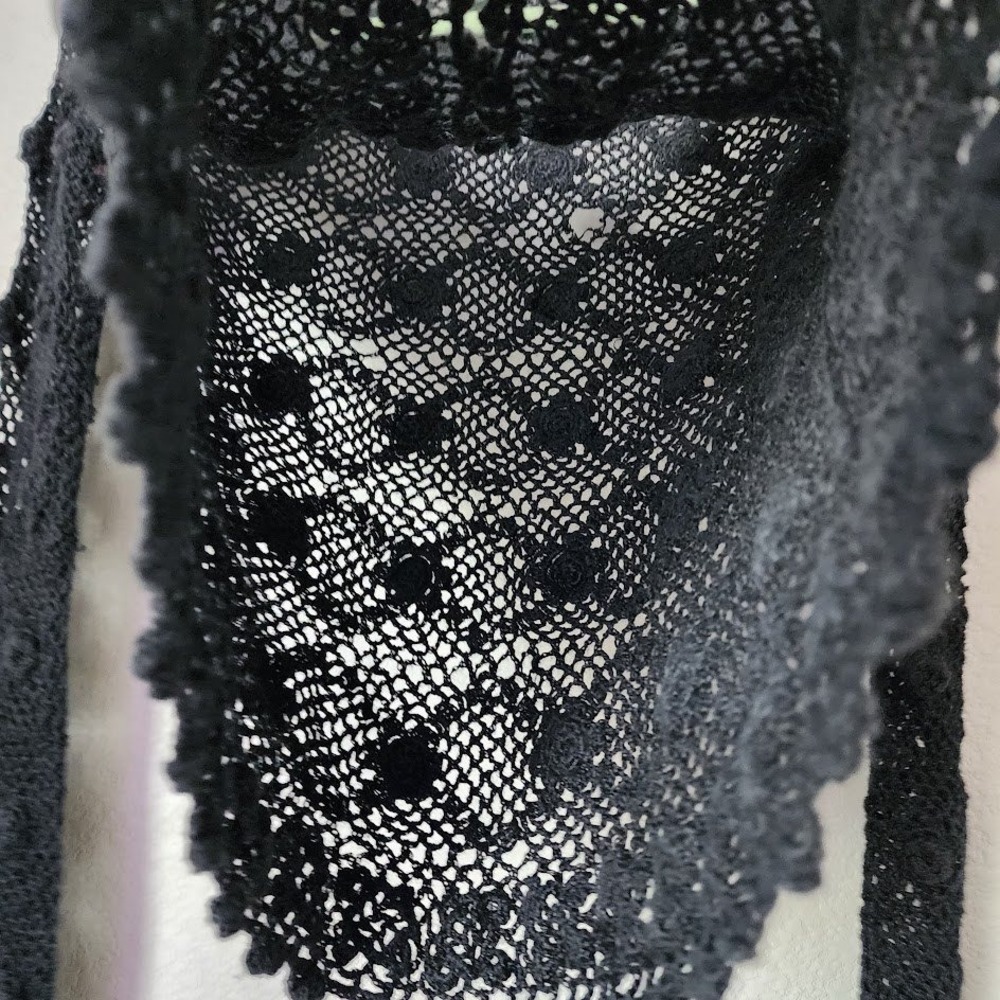 BETSEY JOHNSON NEW YORK Black Crochet Lace Cardigan Tie‎ Front Whimsigoth Y2K S - Picture 6 of 9